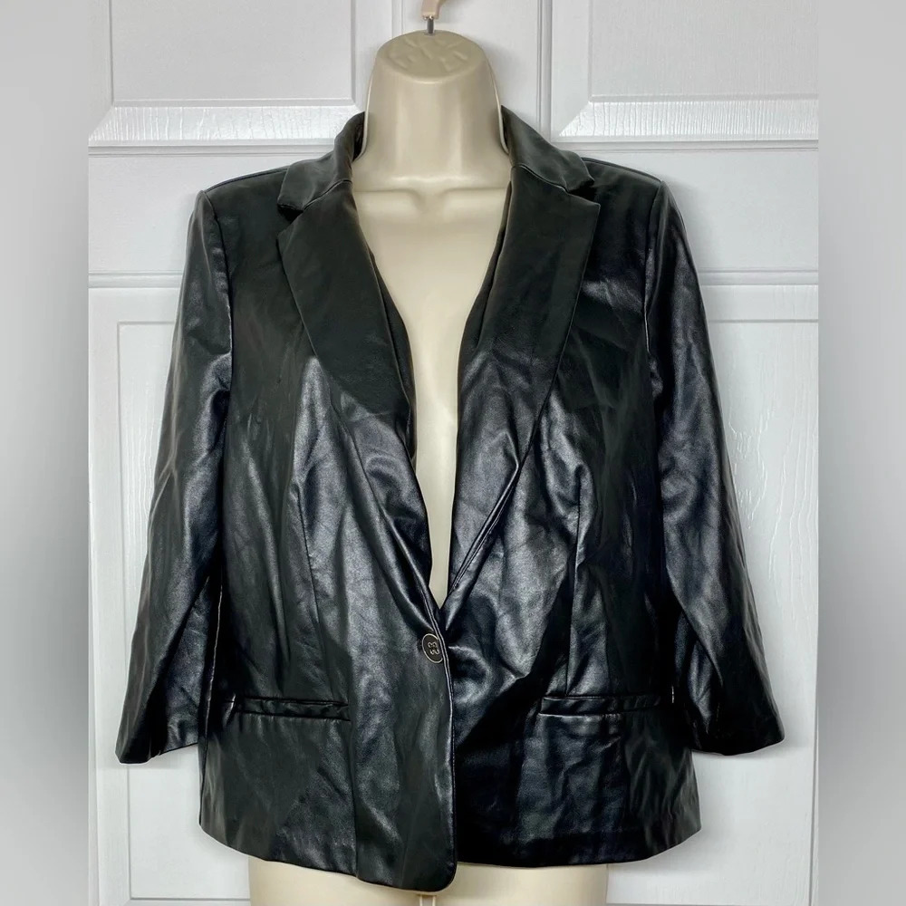New York Clothing Company Black PU Single Button Large Jacket Blazer
